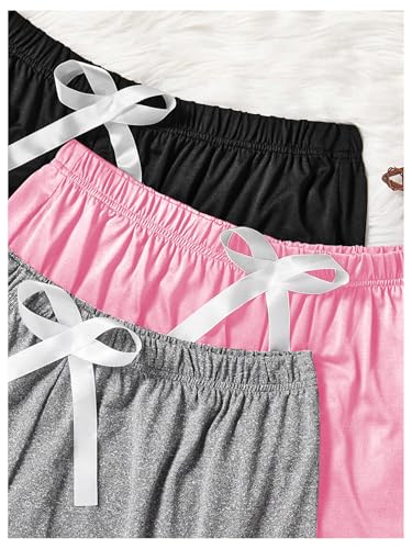 Image of Milumia Women's Plus Size Pajama Shorts Ruffle Hem Sleep Lounge Pj Shorts | 3 Pack,Elastic Waist ,Stretchy,Comfortable,Home Living,Sleepwear