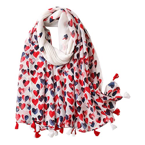 Clest F&H Longue Écharpe Douce Châle Foulard Imprimé Coeur Rouge et Bleu Pour Tenues De Vacances Accessoires