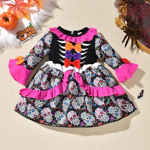 Image of HINTINA 3PCS Baby Girls Halloween Outfits Skull Tops Ghost Leggings Pants with Csarf Hat Clothes set