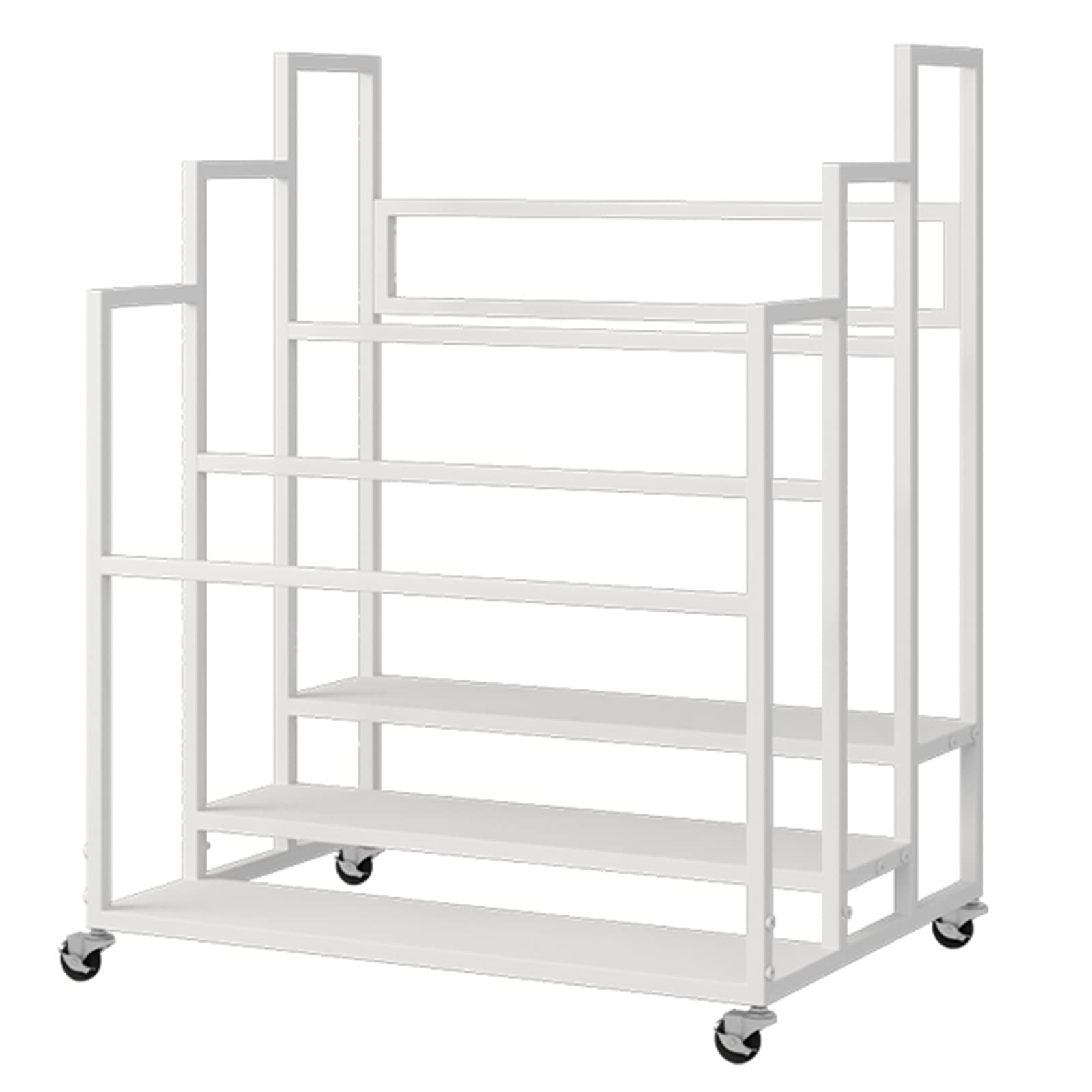 Support tapis de yoga blanc à roulettes - Organisateur en fer 3-4 niveaux 80x60