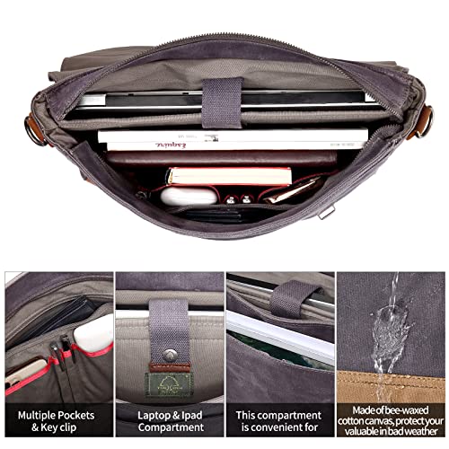 Tsd Brand Waxed Waterproof Canvas Briefcase Laptop Messenger Bag Satchel Shoulder Bag Vintage Genuine Leather Briefcase Crossbody Travel Bag For Men And Women(Grey) #TOP3