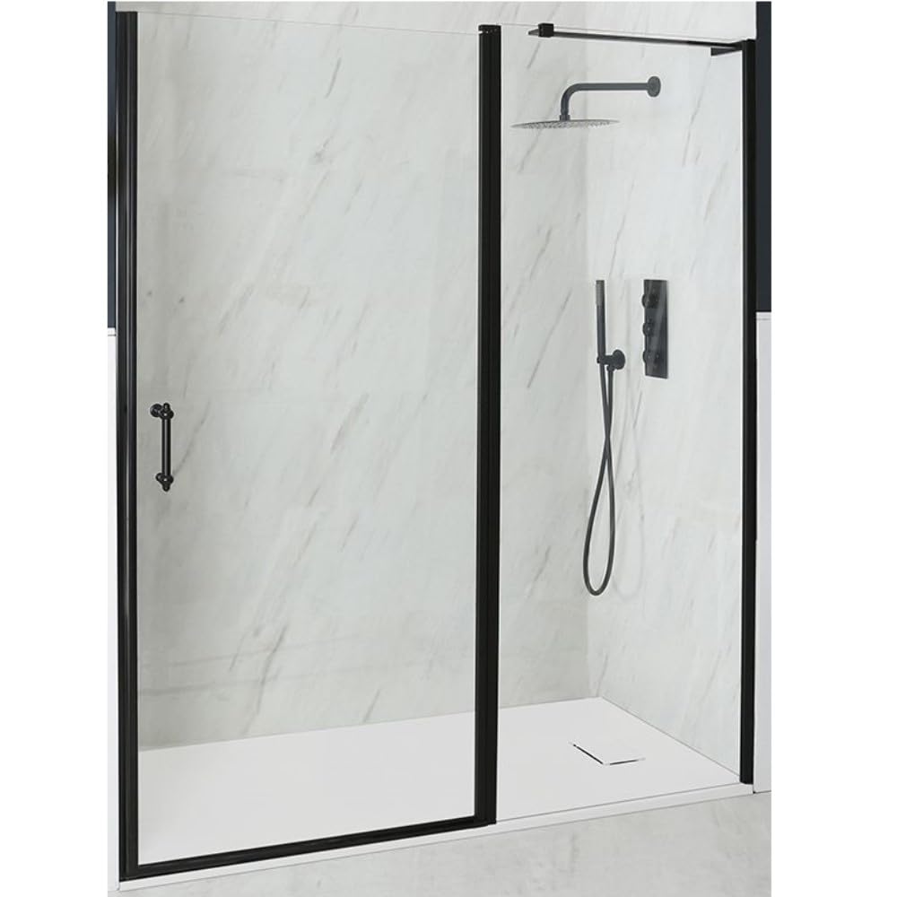Milano Langley Black Hinged Door Frameless Shower Enclosure White Tray - 1100mm x 700mm