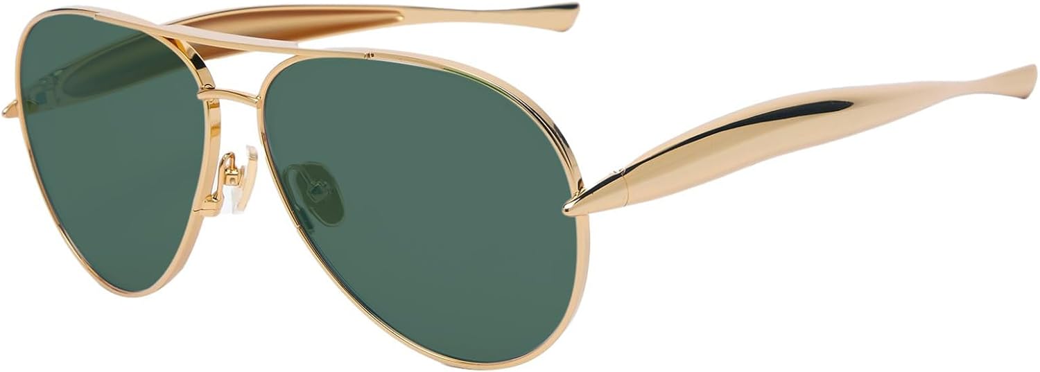 Oversized Aviator Sunglasses For Women 70s Retro 2025 Metal Shades with Gold Streamline Arms