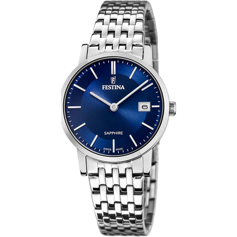 Festina Uhr Damen F20019/2 Swiss Made – Silber Edelstahl Gehäuse, Silber Edelstahl Armband