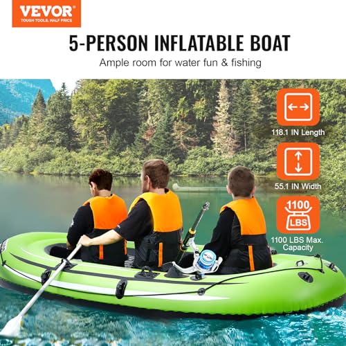 VEVOR Schlauchboot Fischerboot für 3 Personen, Robustes, Tragbares Bootsfloßkajak aus PVC, 310 x...