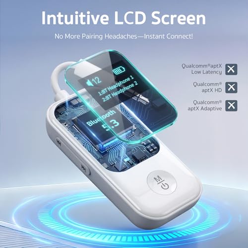 [Upgraded] Bluetoothtransmitter 5.3 Receiver With Oled Display | Dual Connection & Low Latency | 2-In-1 Wireless Aux Bluetooth Adapter For Tv, Airplane, Headphone, Airpods, Speaker, Car - 4