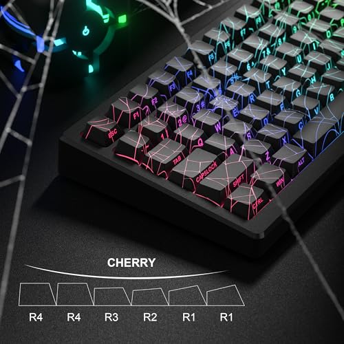 Image of dagaladoo Black Spider Web Key caps Shine Through Keycap Set Side Printed Keyboard caps Cherry Profile Custom Key Board Key caps for 100% 75% 65% 60% TKL US Layout Mechanical Keyboard