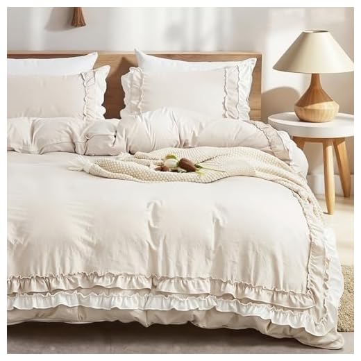 optidream 2-TLG. Bettwäsche Set Rüschen 135x200 mit Reißverschluss 100% Baumwolle Uni Weiss 2 Sedefen Beige Bettwäsche 135 x 200cm Rüschen Bettwäsche Bettbezug Romantische Rüschenbettwäsche Set 2 Teilig Mikrofaser Bettbezug Deckenbezug mit Reißverschluss und 1 Kissenbezüge 80 x 80 cm