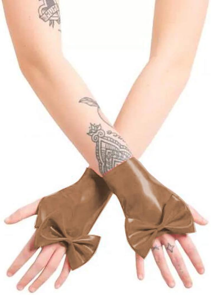 Fashion Queen Plus Size PVC Fingerless Wrist Glove Lady Bowknot Cosplay Handwear