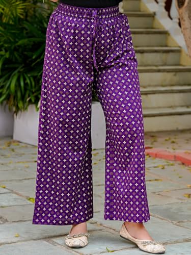 Image of Yash Gallery Women's Pure Cotton Purple A-Line Botanical Print Kurta Plazo Dupatta Set | Ethnic Indian Wear Kurti Set for Festive, Casual & Office Wear | Soft Comfortable Fabric