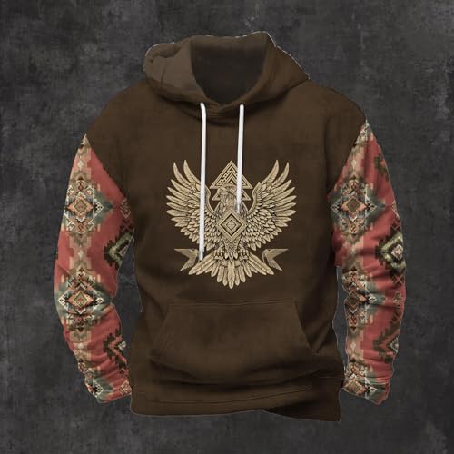 Aztec Hooded Sweatshirts for Men Long Sleeve Fall Western Tribal Cowboy Hoodies Vintage Graphic Hoodie with Pocket2