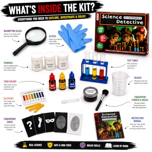 Image of FUN NATION Science Experiment Kit for Kids Ages 8-12 | STEM Science Detective & Spy Kit with 25+ Chemistry Experiments, Fingerprint Investigation, Magnifying Glass & Periscope | Birthday & Return Gift
