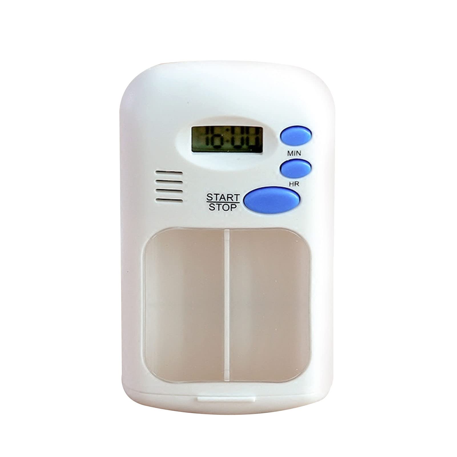 Organizer per pillole con promemoria allarme, dispenser di farmaci promemoria pillole, scatola per pillole a doppia camera con allarme porta carte trasparente 0,7 LCD per anziani