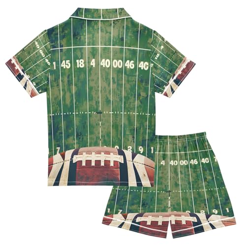 ALAZA Funny American Football Ball Green Satin Pajamas Set Short Sleeve Button Down Sleepwear Summer Pjs 2 Piece2