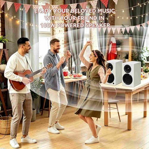 Image of BS4 Bluetooth Bookshelf Speakers, 120 Powered Active Speaker 4 Inch Woofer, HiFi Speakers with aptX Bluetooth USB, for Home, Studio, Gaming, Set of 2, White