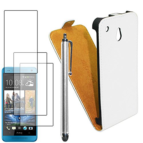 ebestStar - Coque Compatible avec HTC One Mini Etui Housse PU Cuir Rabat Ultra Fin (Ultra Slim Case) + Stylet + 3 Films d'écran, Blanc [Appareil: 132 x 63.2 x...