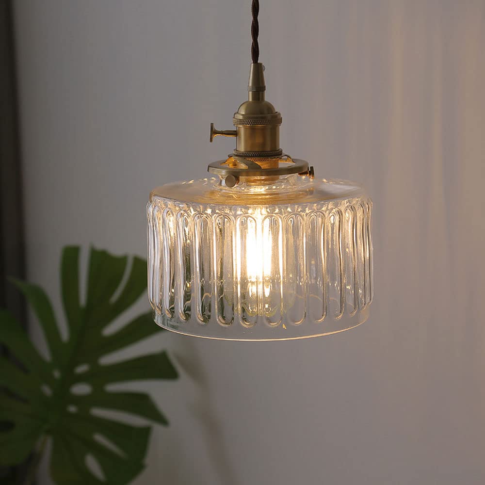 Luz, Luces LED Estilo japonés Retro colgante lámpara de iluminación soporte de lámpara de latón pantalla de vidrio cabeza Simple E27 Base colgante utilizado para pasillo de Noche b