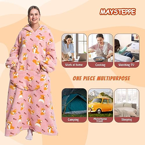 Oversized Blanket Hoodie, Adult Women Sherpa Fleece Wearable Blanket Warm and Cozy Giant Hooded Blanket Fluffy Sweatshirt for Women and Men - Image 3