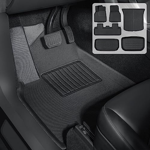 for Tesla Model Y Floor Mats 2023 2022 2021 3D Full Set All Weather Floor Mats 5 Seater Front Rear Trunk Cargo Liner Mat Waterproof for Tesla Model Y Accessories 2023 6PCS