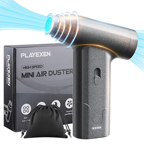 Playexen Compressed Air Duster, 130000 RPM Cordless Rechargeable Electric Air Duster, Portable Mini Electric Air Jet Dry Blower for PC, Car, Home Cleaning, Outdoors