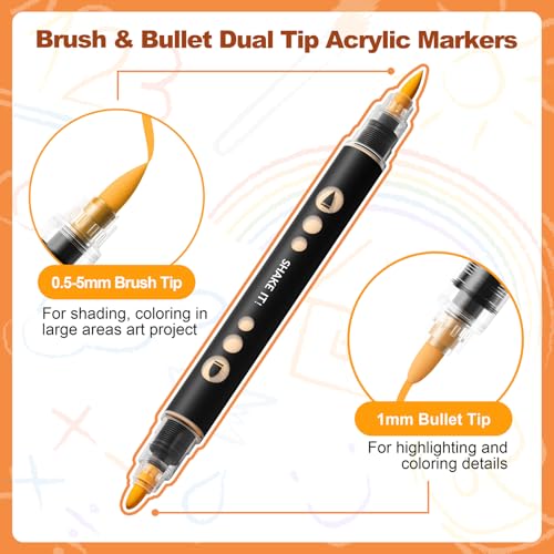 SUNEE Acrylstifte Set, 30 Farben Dual Tip Acrylic Marker Stifte mit Bullet und Pinselspitze, Acrylmarker für Stein wasserfeste, Holz, Leinwand, Glas, DIY-Basteln, Erwachsene und Kinder