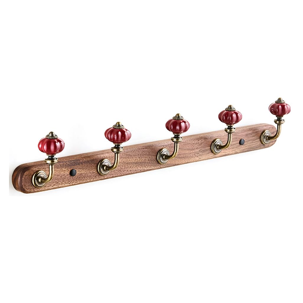 ZHOUXIAO Solid Wood Coat Rack Wall Mount,Walnut Wood Coat Hooks Hanger Wall Mounted 5hook
