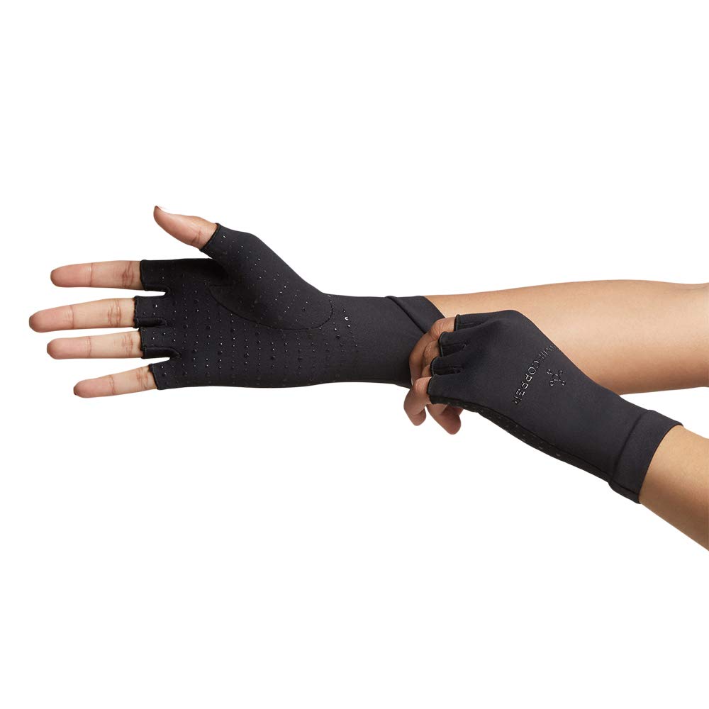 Tommie Copper Women's Core Compression Half Finger Gloves, Black, Large