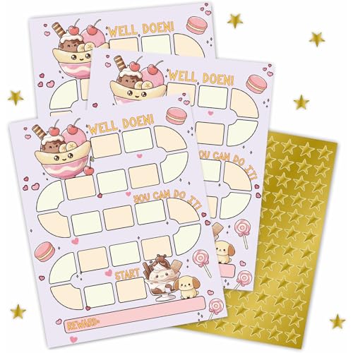 10 Reward Chart With 206 Golden Star Stickers-Dessert & Ice Cream Theme- Incentive Chart, Chore Chart,Positive Behavior Routine Chart For Kids,Toddler Homework Assignments, Attendance(8X10")-Chart-A01
