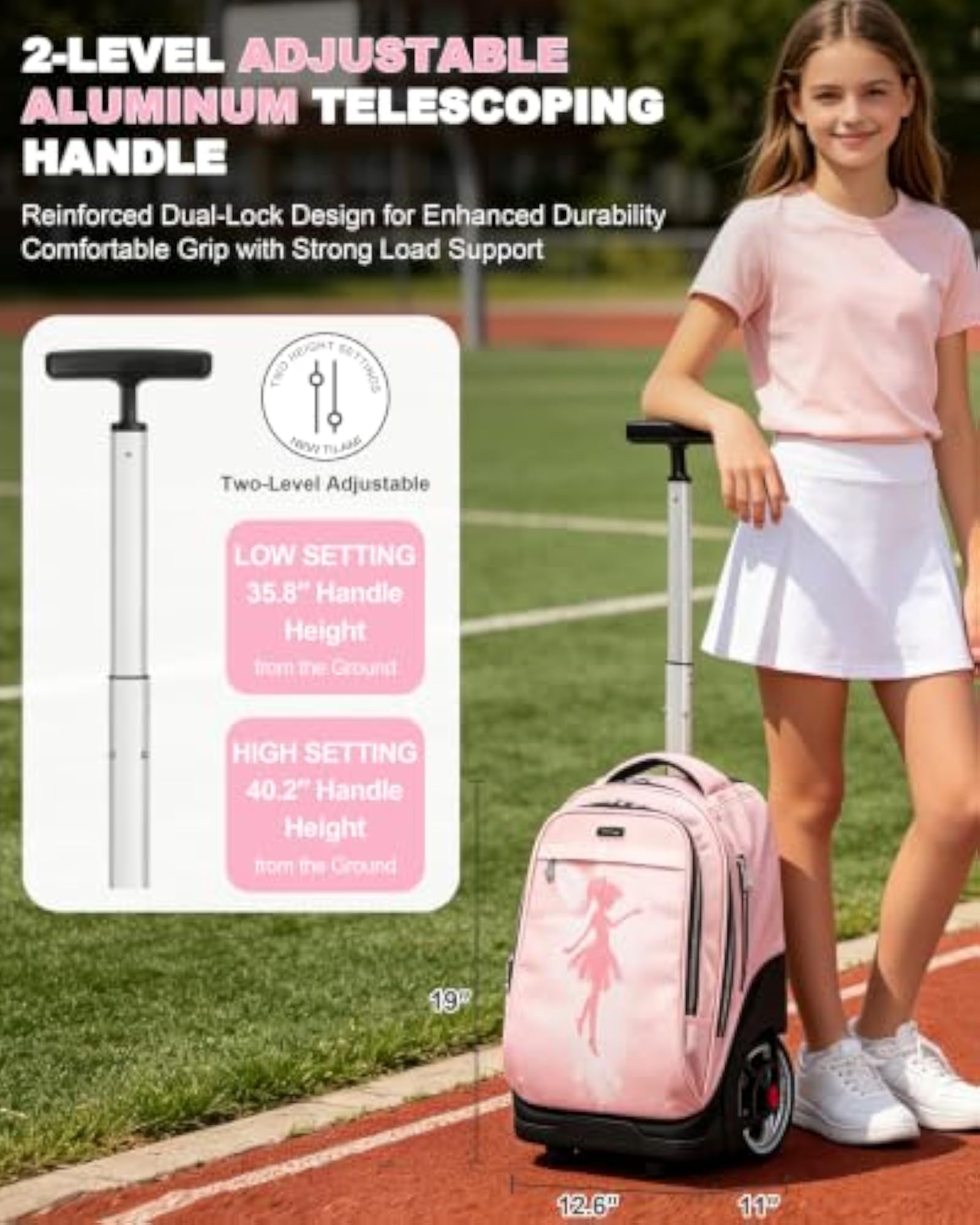 Rolling Backpack for Teens, Cute Wheeled Laptop Bag