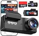 Dash Cam Front and Rear Camera,4K+4k Dual Channel Dashcam,20MB/s Built-in WiFi 6 Car Camera with Night Vision, G-Sensor, 24H Parking Mode, Loop Recording 64 GB Card Included