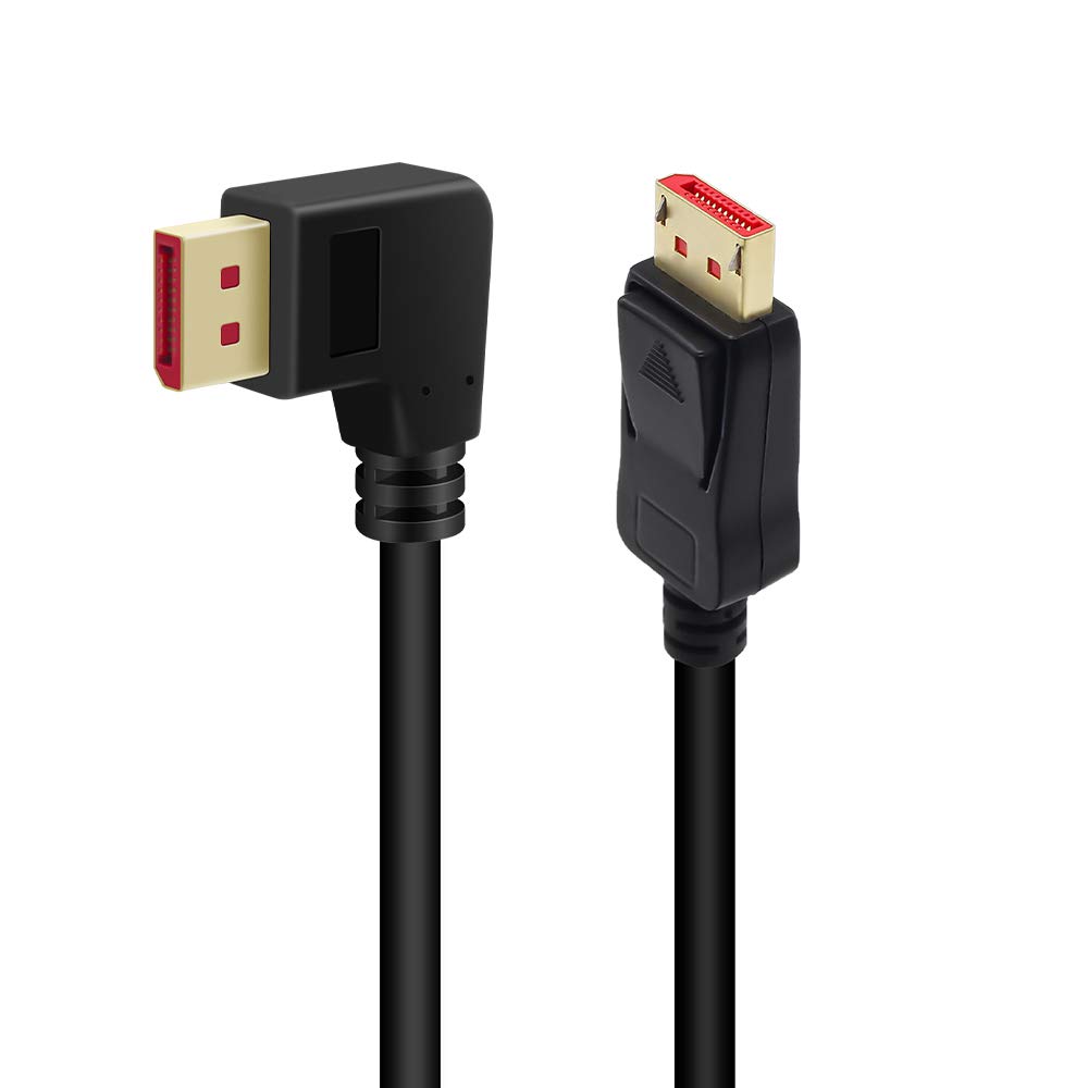 Cable adaptador Displayport 1.4 de 90 grados, cable de puerto de visualización de ángulo recto en ángulo izquierdo 8K/60Hz, 4K/144Hz 6ft/1.8m macho/macho de alta velocidad para SSUPD