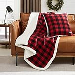 Eddie Bauer,Polyester Throw Blanket with Pillow Reversible Flannel/Sherpa Bedding Set, Buffalo Plaid Home Decor for All Seasons, 1 Count (Pack of 1), Red/Black Check