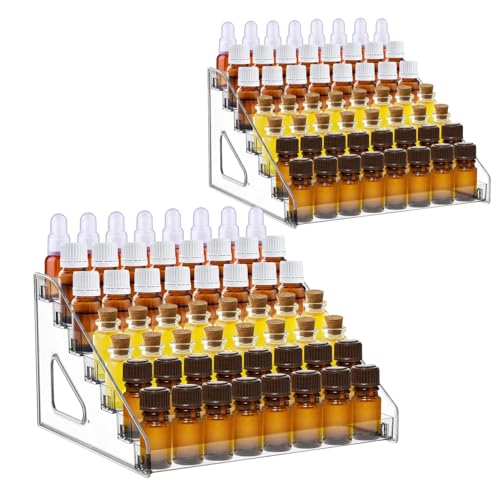YEXEXINM 2 Pack 7 Tier Essential Oil Organizer Clear Essential Oil Holder Essential Oil Storage Shelf Essential Oil Collection Display Rack Organizer Holds 5ml 10ml 15ml 30ml Essential Oils