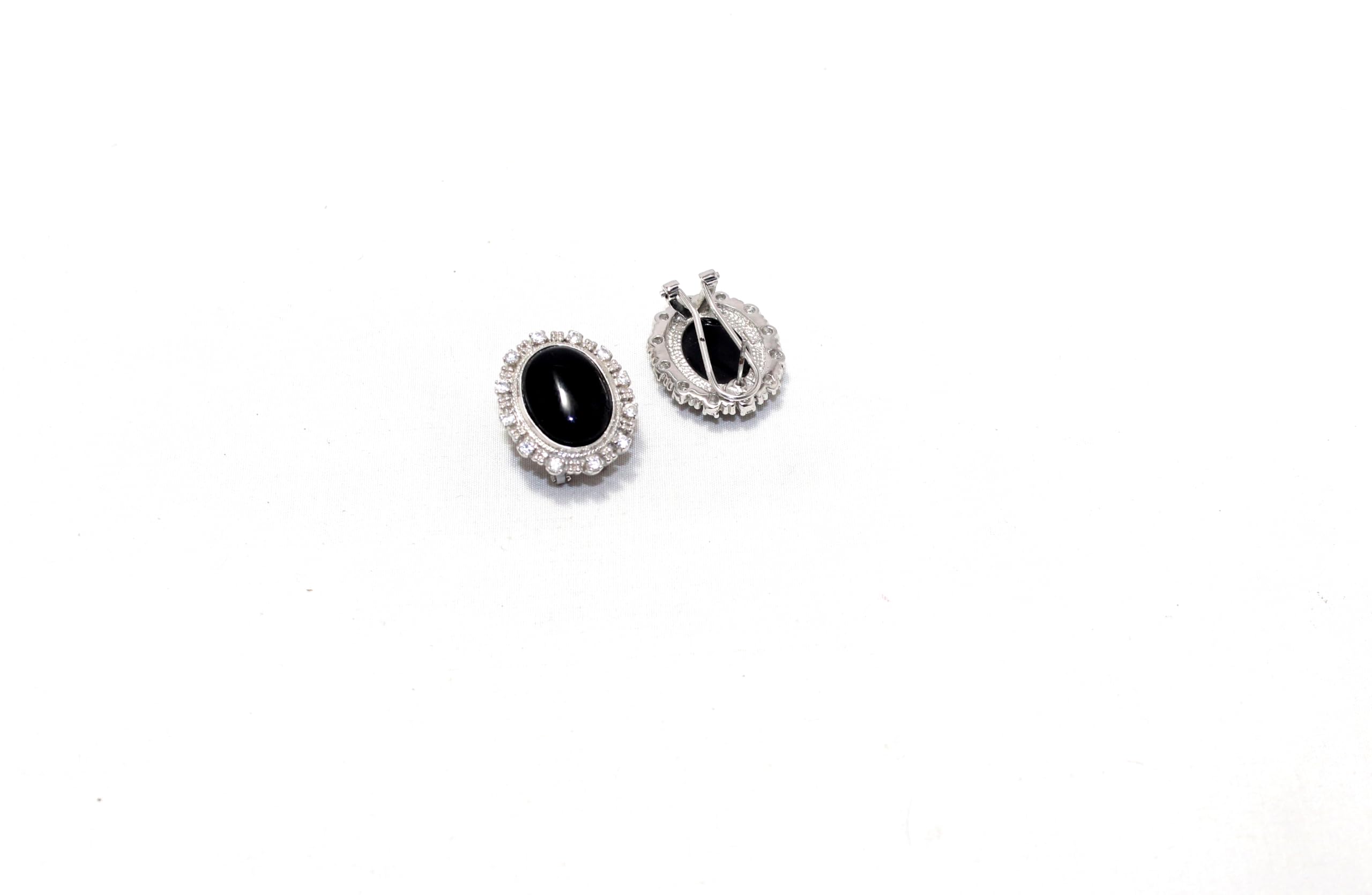 PH Artistic Juego de pendientes con colgante de tuerca de plata de ley 925, piedra de ónice, piedra preciosa y circonita cúbica, circonita cúbica, para mujer, hechos a mano i973