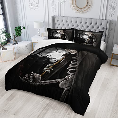 Ailonen Skull Comforter Set For Teens Boys Kids, Skull Pattern Printed Bedding Set Queen Size,Superior Duvet Ultra Soft,Skeleton Theme Quilt,3 Piece 1 Comforter And 2 Pillowcases,Microfiber Fabric #TOP1