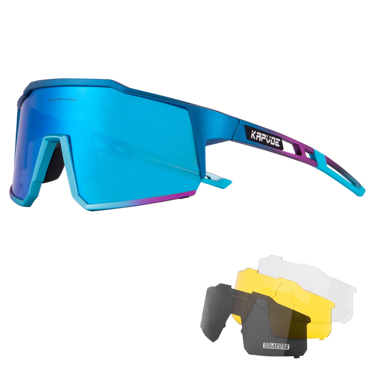 KAPVOE Gafas de Ciclismo Polarizadas con 1 Lente O 4 Lentes Intercambiables TR90 Gafas de Sol Deportivas Mujeres Hombres