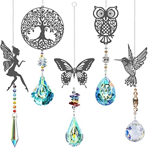 Crystal Suncatchers with Prisms Hanging Window Sun Catcher Decor Indoor Rainbow Maker Ornament Owl Hummingbird Butterfly Prism Suncatchers Gift, Pack of 5