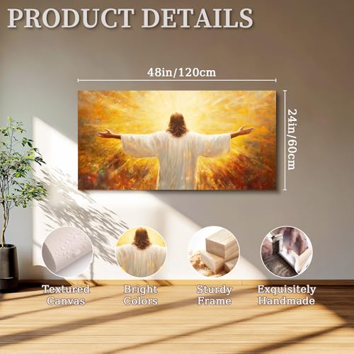 SERIMINO Christian Jesus Large Wall Art, Christ with Open Arms Canvas Painting, The Risen Lord in Radiance Wall Pictures, Religious Believers Home Wall Decor Living Room Bedroom Art Prints 24"X48"