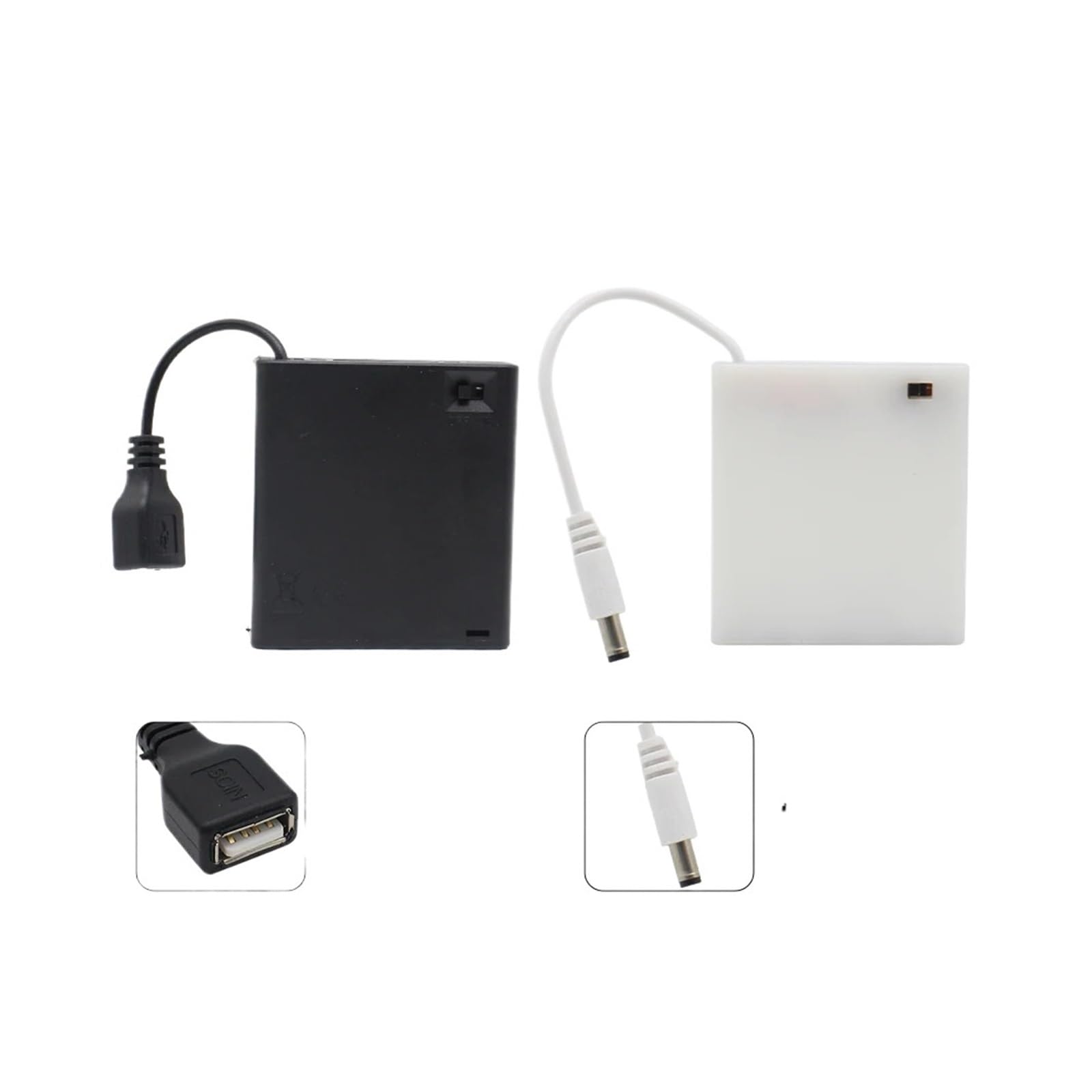 Soporte de pilas AA con USB caja contenedor LR6 cable conductor tira de luz LED conector CC negro