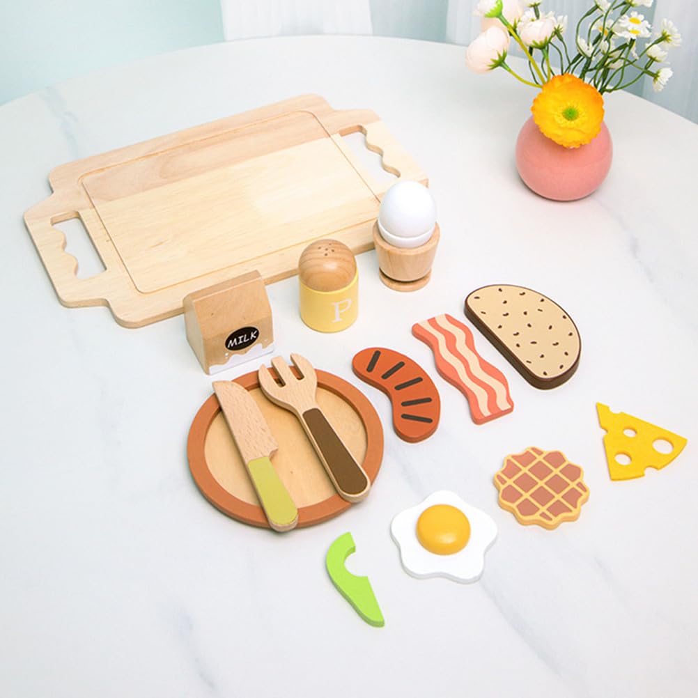 Set de comida de desayuno de madera, juguete de cocina para juegos de rol | Set de Comida de Madera, Juguete de Simulación de Comida Occidental, Juguete de Cocina