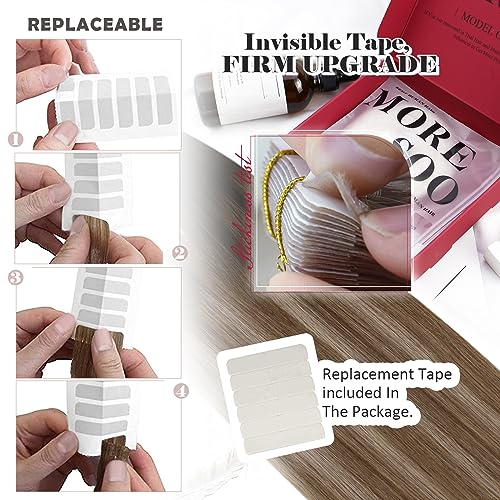 Moresoo Tape in Extensions Human Hair Highlighted Brown Hair Extensions Tape in 22 Inch Dark Brown Root Ombre to Light Brown with Dark Honey Blonde Tape in Hair Extensions Real 20 Pieces/50g #4/10/16 - Image 4