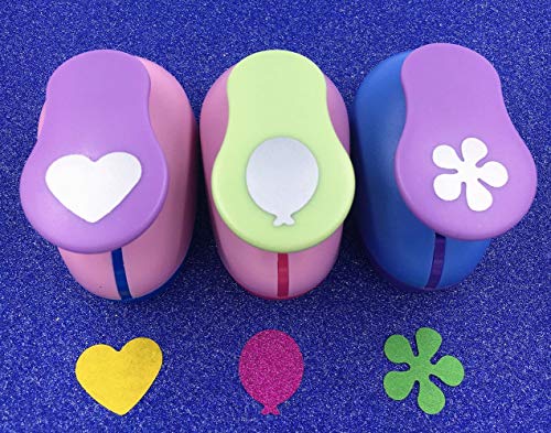 TECH-P 3 Pack Hand Press Paper Craft Punch,Card Scrapbooking Engraving Kid Cut DIY Hole Puncher-Balloon Heart Flower