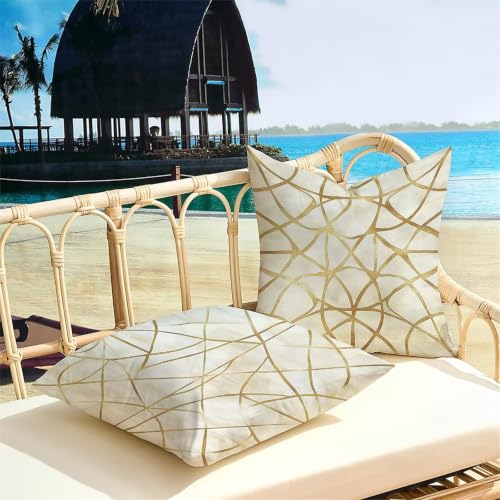 Coussin Extérieur Imperméable 80x80 Taie de Coussin Salon de Jardin Géométrique Or - 7