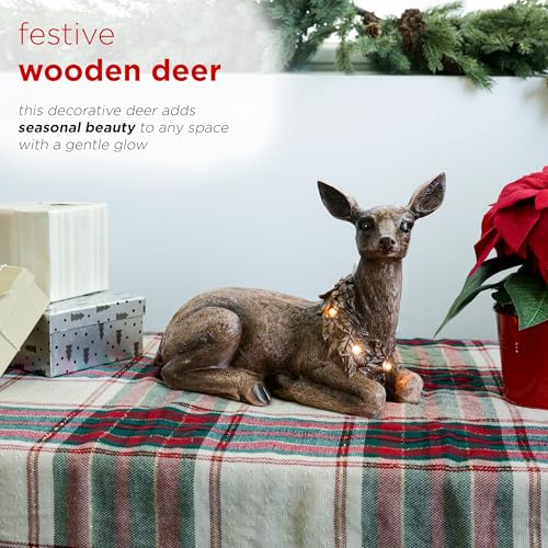 Alpine Corporation 10" Tall Indoor/Outdoor Doe Deer Lighted Holiday Decor with Warm White LED Lights, Christmas Display, Brown by Alpine Corporation - Image 2