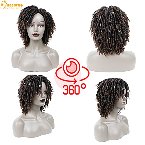 Queentas Dreadlock Wigs For Black Women And Men Short Curly Big Afro Braided Wigs Faux Locs Twist Braiding Synthetic Wigs (Black To Brown) #TOP7