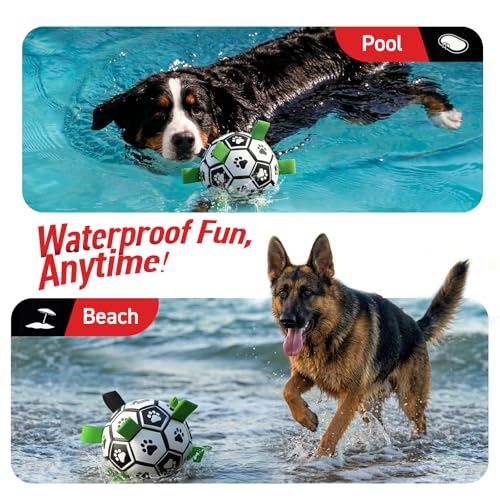 Image of QDAN 10 Inch Gaint Dog Soccer Ball with Straps, Durable Large Dogs Balls | Outdoor Big Dog Toys, Herding Balls for Large Dogs, Puppy Toy for >100 lbs Dogs, Interactive Training Soccer, Pool Water Toy