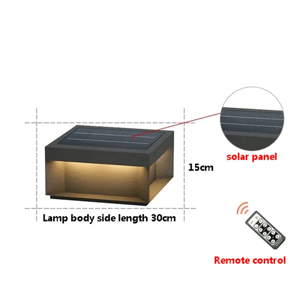 HZWJIA Solar Pillar Lamp Stainless Steel Body Deck Fence Post Cap Light IP65 Waterproof Pillar Head Lamp Gray Outdoor Waterproof Solar Pillar Lamp for Yard Landscape Pillar Light Side Length 11.7in