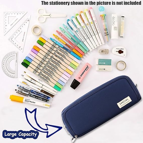 Image of LABUK Large Capacity Pencil Case Pouch, Cute Aesthetic Big Capacity Zipper Cases Pen Portable Office Stationery Makeup Bag, Desk Organizer for College Adults Women Men (Specail- Dark Blue /1)