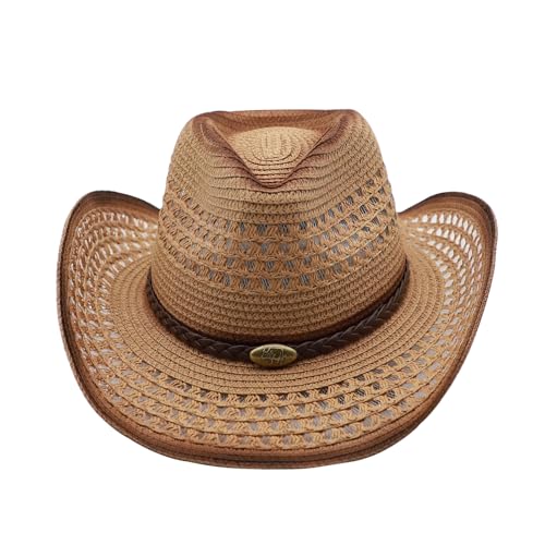 Image of Straw Cowgirl Hat for Women Cowboy Hats for Men Wide Brim Sun Hat Shapeable Western Hat Beach Hat