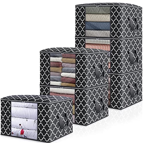 WISELIFE Storage Bags 100L 6-Pack Large Blanket Clothes Organization and Storage Containers for Bedding, Comforters, Foldable Organizer with Reinforced Handle, Clear Window, Sturdy Zippers